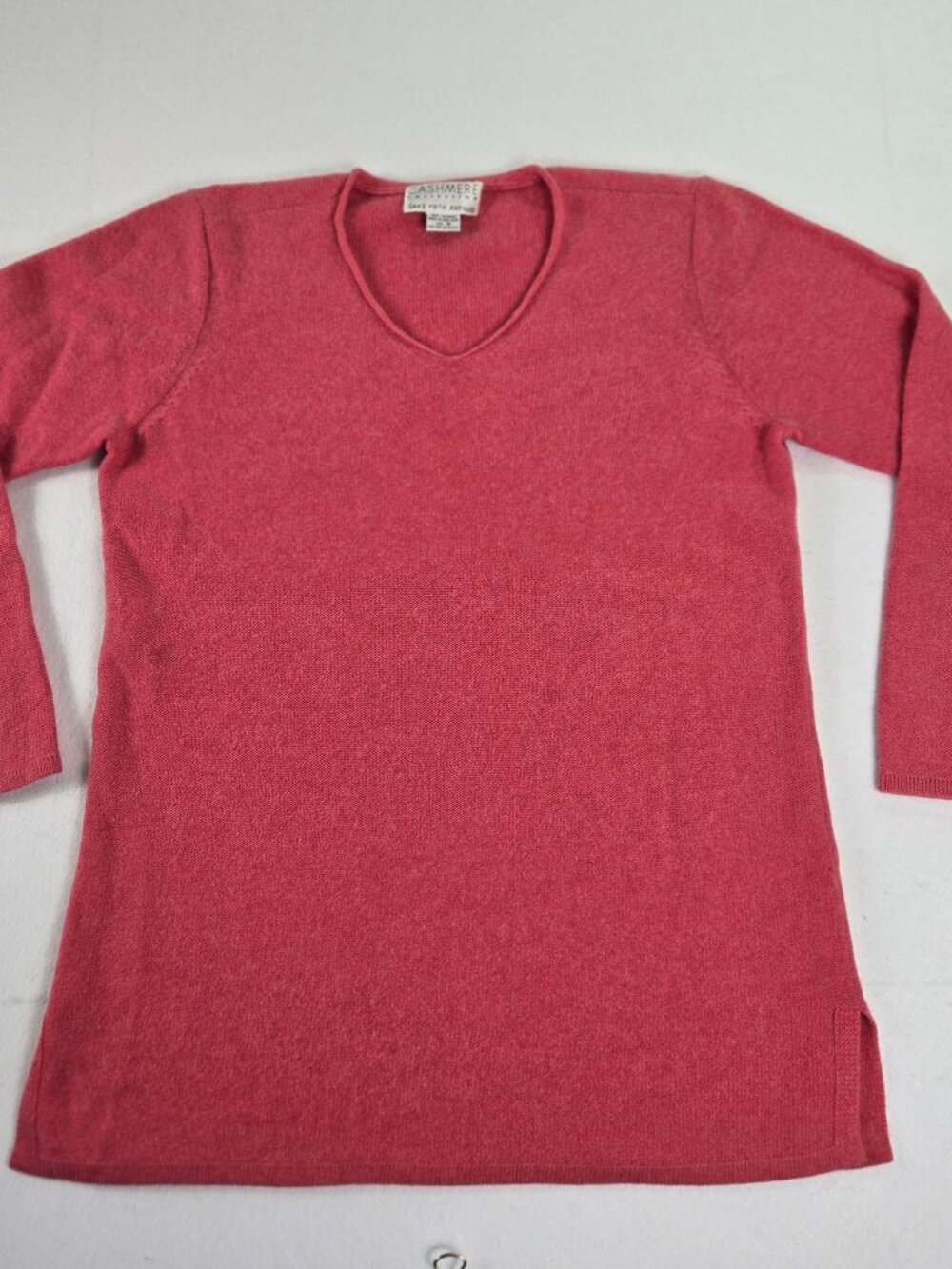 Saks Fifth Avenue Red V-Neck  100% Cashmere Sweater Size M